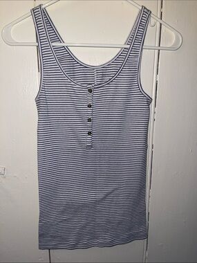 Old Navy Navy and White Striped Ribbed Tank Top